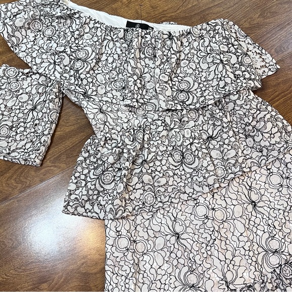 MISSGUIDED Black White Lace Off One Shoulder Ruffles Midi Dress NWOT Size 12 - Picture 10 of 14